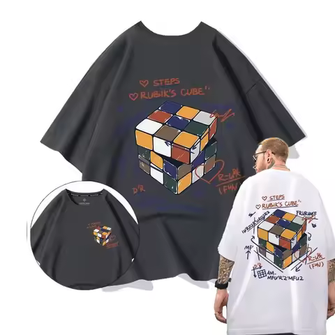 Size 8XL Men Casual T-shirt Teenager Student Tee American Vintage Colored Rubik's Cube Print T-shirt