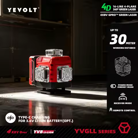 YEVOLT 16 Line Cross 4D Green Self Level Laser Level for DIY Shelving Unit Floor Tile Layout Wall Ar