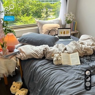 GONI CHILL duvet cover set in Beige Gray color - Elastic bed sheets 4-25cm high, sizes 1m, 1m2, 1m4,