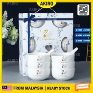 AKIRO HOME MALAYSIA Rice Bowl Porcelain Ceramic Bowl Set With Giftbox Tableware Dinner Set Dinnerware Bowl Spoon Set Mangkuk Sudu Seramik 陶瓷碗