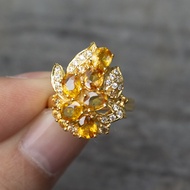 แหวนพลอยบุษราคัมน้ำทองบางกะจะ(Yellow Sapphire) ตัวเรือนเงินแท้ 92.5% ชุบทอง  ไซด์นิ้ว 52หรือเบอร์ 6 US