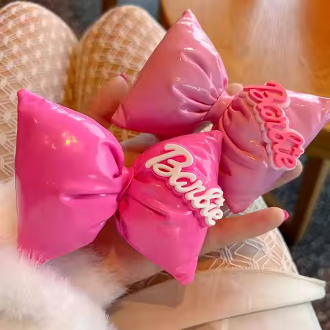Miniso Kawaii Barbie Pink 3D Filled Bow hairpin Cute Bb Clip Hair decorate girl Fashion sweet Hair a