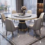 Mild Luxury Marble Dining Tables and Chairs Set round Table Titanium Simple Stone Plate round Small 