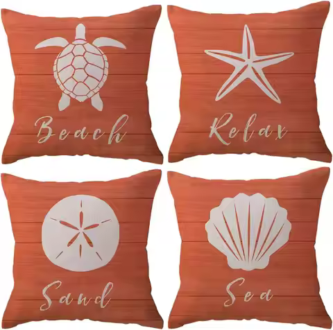 Beach Pillow Cover Starfish Shell Summer Seaside Villa Decoration Ocean Theme Sofa Cushion Cover 45x