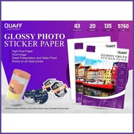 § ◸ QUAFF A3 Size 135gsm Photo Sticker , Glossy Photo Sticker Paper for Inkjet Printer (20 sheets)