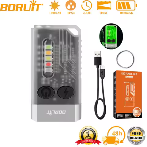 BORUiT V10 EDC Keychain Flashlight Portable Mini Torch Type-C Rechargeable Work Light With Magnet UV