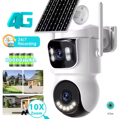 4G Sim Solar camera AOV 24 Hours Recording Wireless PTZ Camera 10x Zoom Battery iCSee Auto Tracking 
