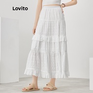 Boho Skirts Plain Ruffle Hem Lettuce Trim A Line Skirt for Women L52AD142 (White)