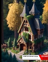 Composition Notebook College Ruled: Miniature Medieval Traditional Architecture in Vibrant Forest, C