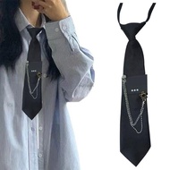 CH* Punk Chain Neck Tie for Women Teens Cool Cool Preknotted Tie with Chain Decors Uniform Shirt Tie