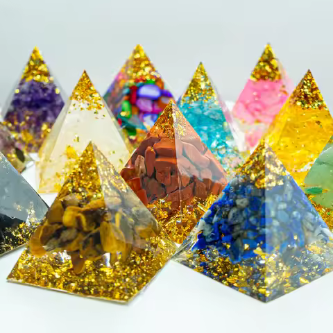 12pcs Crystal Pyramid Set 1.18inch Amethyst Obsidian Orgone Pyramid Chakra Reiki Healing Meditation 