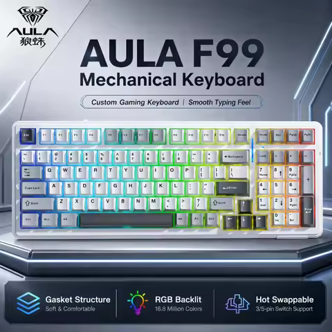 AULA F99 Mechanical Keyboard Tri-Mode 2.4G Wireless Bluetooth Wired Hot Swappable Gasket RGB PBT 99 