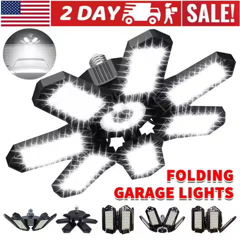 1-4pcs 500W Deformable LED Garage Ceiling Light with 7+1 Adjustable Panels, 6500K Bright White, 90% 
