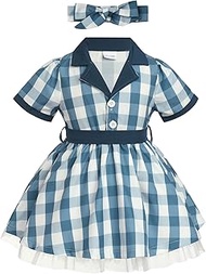 Baby Girls Housewife Cosplay Costume 50s 60s Polka Dot Apron Dress Headband Toddler First Halloween