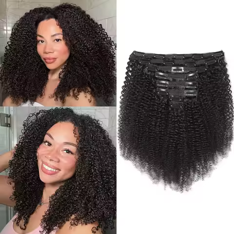 4C Virgin Remy Human Hair Extensions Clip in Kinky Curly Afro Tight Small Black Women 8 Pcs 120g Afr