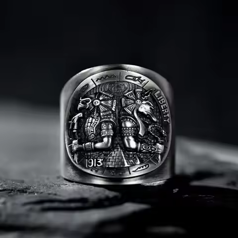 Ancient Egypt Thai Silver Open Ring Vintage Mythology Death Anubis Horus Rings for Men Totem Amulet 