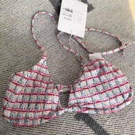 《仙闆名牌精品》CHANEL 香奈兒 手工坊系列 格紋編織 綁帶 比基尼 泳裝 泳衣 上衣 內衣
