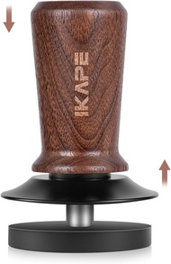IKAPE 54mm 58mm Espresso Tamper Spring-loaded Calibrated Tamper with Walnut Handle Titanium Ripple P
