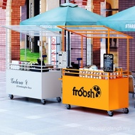 European Style Wrought Iron Movable Flower Cart Night Market Mobile Dining Cart Trolley Outdoor Coff
