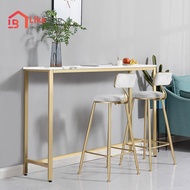LIKE BUG: Parsons Marble Texture Wooden Bar Table with Gold Metal Frame + 2 Bar Stools