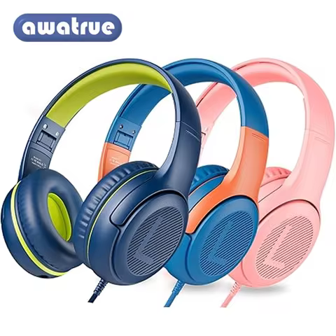 1/2/3Pcs AWATRUE AT2 Kids Headphones Wired Toddler Headsets with Mic Over-Ear Headphone Foldable on-