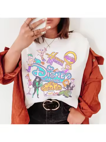 Disney Channel Classic Print Cotton Women's T-shirt Summer Loose Casual Cute Fashion Cool White 180g