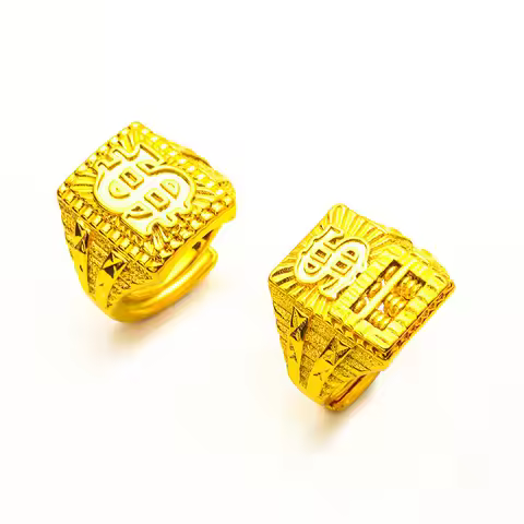 Abacus Fashion Open Ring Men's 24K Gold AU999 - Trendy classic gold abacus ring, with auspicious for