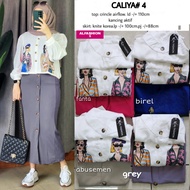 CALIYA SET BY ALFASHION ONESET KEMEJA CRINCLE VAR PRINTING LD 110 + SKIRT SCUBA PREMIUM TEBAL HALUS