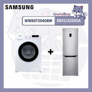 Samsung - 【組合優惠】雙門雪櫃 328L (金屬石墨色) RB33J3200SA/SH + 纖巧465變頻前置式洗衣機 8kg, 1400rpm WW80T3040BW/SH