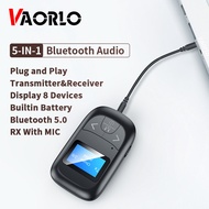 VAORLO 5-IN-1 Bluetooth 5.0 เครื่องรับสัญญาณเสียงเครื่องส่งสัญญาณLCD MICการโทรแบบแฮนด์ฟรี 3.5 มม.เครื่องเสียงสเตอริโอAUXตัวรับสัญญาณWIFIสำหรับรถยนต์T V PC
