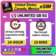 JTravel 美国 加拿大 北美洲 USA Canada, Mexico, Panama, Costa Rica eSIM TravelNouth America UNLIMITED HOTSPOT