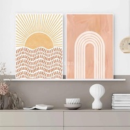 MidCentury Boho Sun Abstract Line Art Canvas Print for Modern Living Room Wall Decor