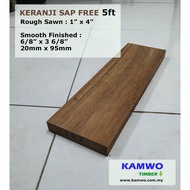Keranji Timber (SAP FREE) (Rough, S4S, E4E, E2E) - 1" x 4" x 5ft - ( Kayu Keranji )