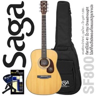 Saga SF800 Acoustic Guitar 41 Inch Dreadnought Style Solid Angle Man Spruce/Sapel + Padded Bag &amp; Cleaner Set Capo Pick