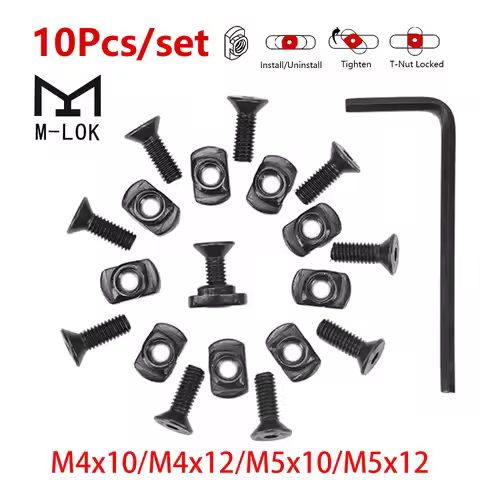 Tactical 10PCS M-LOK Screw T-Nut M4x10 M4x12 M5x10 M5x12 Replacement Rail Screws Replacement Set MLO