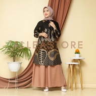 Gamis Batik Motif espreso Modern Premium Dress Muslim Gamis Batik Kombinasi