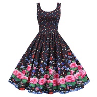 Oversized Women's Retro Dress 60s Hepburn Style Dress Sleeveless Printed Dress