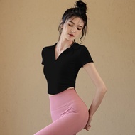 เสื้อยืดคอโปโลแห้งเร็วสำหรับผู้หญิง ฤดูร้อนปี 2023 เสื้อออกกำลังกายโยคะ Pilates ระบายอากาศได้ดี แขนส