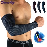 BraceTop 1 PC Outdoor Sport Working UV Protection Arm Sleeve Anti Slip Elbow Cover Compression Ice Silk Cooling Athletic Sleeves