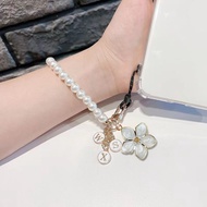 diy Customized Name letter sakura pearl keychain for phone charm wrist strap lanyard short