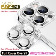 Luxury 3D Crystal Shiny Rhinestones Camera Lens Protector for IPhone 15 Pro Max 14 Pro 15 Plus 13 Mini 12 11 Pro Max Metal Ring HD Glass Lens Cover Accessory