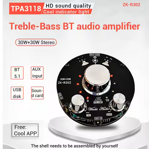 ZK-R302 cool volume indicator bluetooth audio power amplifier board module TPA3118 high and low bass