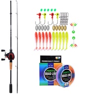 FRRTC 1.6/1.8m Fishing Rod and Reel Set 2 Sections Fishing Rod and Baitcasting Fishing Reel with 50m