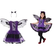 UNGU Bat Kids Halloween Costume Batgirl Bat Purple Black Tutu Dress Cosplay Character Kids Costume P
