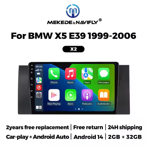 MEKEDE&Navifly 9 Inch Touch Screen Wireless Carplay Android Auto For BMW 5 E39 E53 X5 1995-2006 GPS 