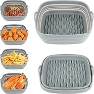 Title: NaiKit's Grey 8 IN Reusable Silicone Air Fryer Square Liners for Basket Size 3 QT - 6 QT. Great instant pot air fryer accessories.