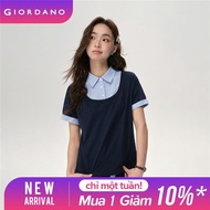 GIORDANO Women Polo Shirts Fake 2-Piece Plaid Knit Polo Shirts Half Placket Short Sleeve Fashion Cas