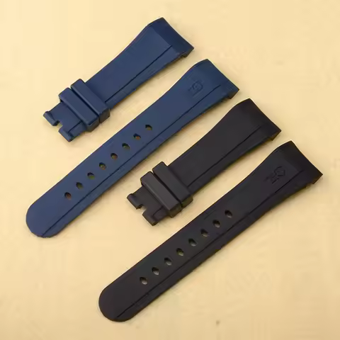 Man's Natural Curved End Silicone Rubber Watchband 24mm Black Blue Smooth Strap Fit For Graham Chron
