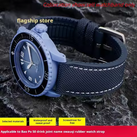 High quality blue fluoro rubber Watchband For Swatch X Blancpain Five Oceans for Fifty Fathoms Sport