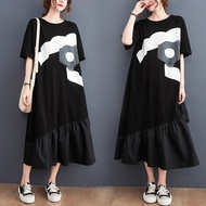 Women Summer Causal Short Sleeve Black Long Dress